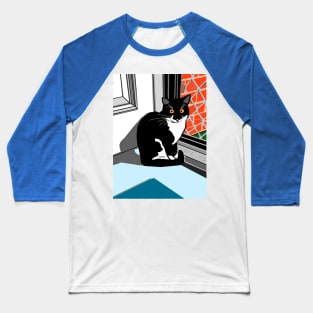 Cute Tuxedo cat sitting at the front door Copyright by TeAnne Baseball T-Shirt